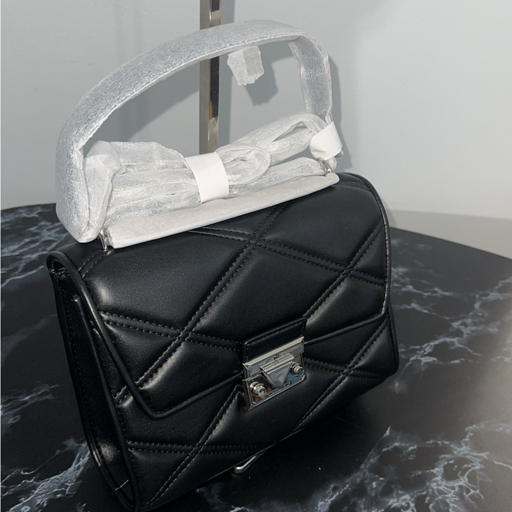 MICHAEL KORS Black Silver Serena Quilted F. Leather Crossbody Bag AUTHENTIC NWT - Picture 8 of 9